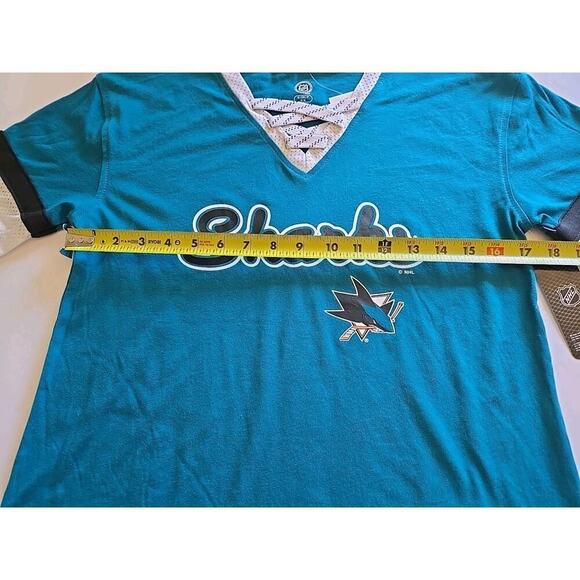 NHL San Jose Sharks Women T Shirt Short Sleeve Small 4/6 Teal Curved Hem - Picture 8 of 11